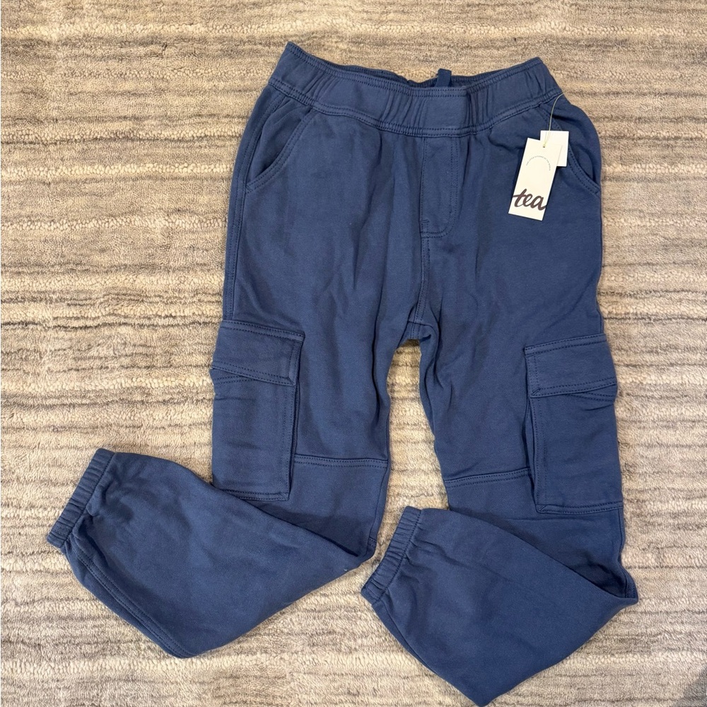 NWT Tea Collection Kids Blue Cargo Pocket Joggers. Size 12.